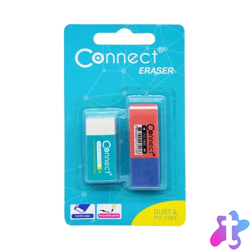 Radír Connect 2 db/blister piros/kék C-36BR, fehér szögletes C-36W