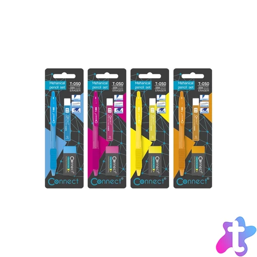 Írószer szett Connect, nyomósirón + ironbél 0,5mm, HB + radír, klf. színek, bliszteren