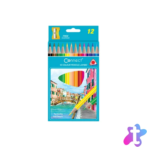 Színes ceruza készlet, háromszögletű vastag Connect 12 klf. szín
