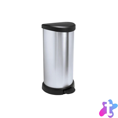 Szemeteskuka pedálos fémhatású műanyag 40 literes fekete/ezüst Curver