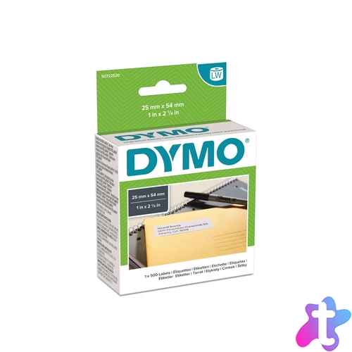 Etikett Dymo LW nyomtatóhoz 25x54mm 500 db etikett/doboz Original fehér