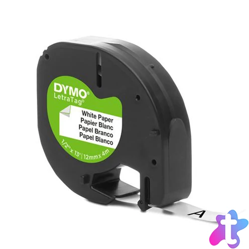 Feliratozógép szalag Dymo Letratag S0721510/59421 papír 12mmx4m, ORIGINAL fekete/fehér