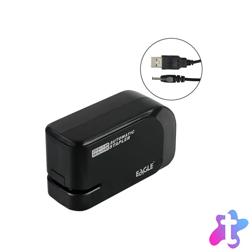 Tűzőgép elektromos 20lap, 24/6 és 26/6  elemmel és USB kábellel is működtethető fekete EAGLE EG-1610