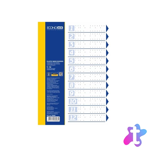 Elválasztólap, A4, prespán mintás 160 micron, 12 részes, PP Economix
