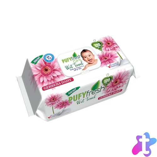 Nedves törlőkendő 120 lap/csomag Pufy Fresh