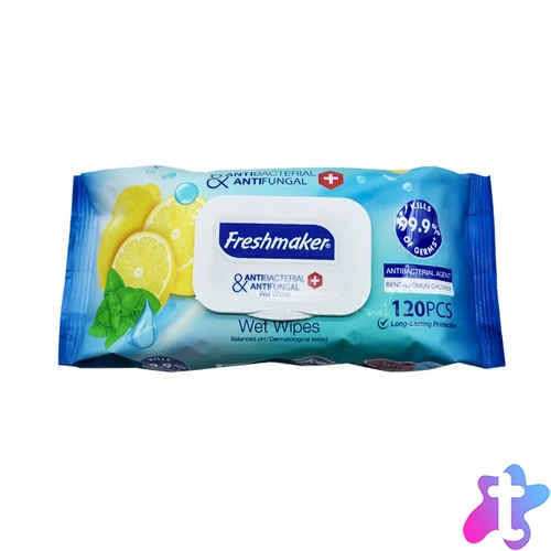 Nedves törlőkendő fertőtlenítő hatással 120 lap/csomag alkoholmentes Freshmaker
