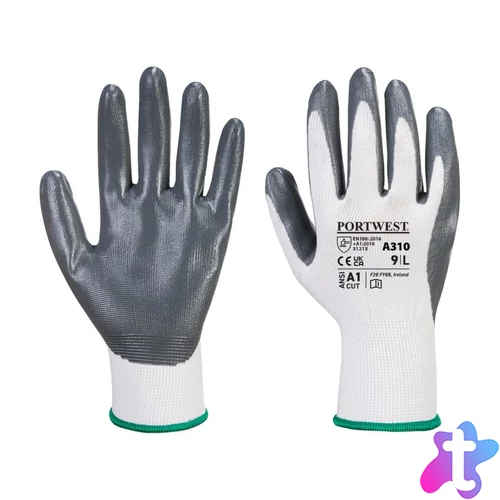 Védőkesztyű PU tenyérmártással nylon S-es méret A310 Portwest szürke-fehér