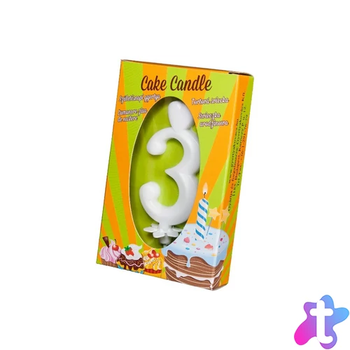 Számgyertya csomagolt 3 fehér