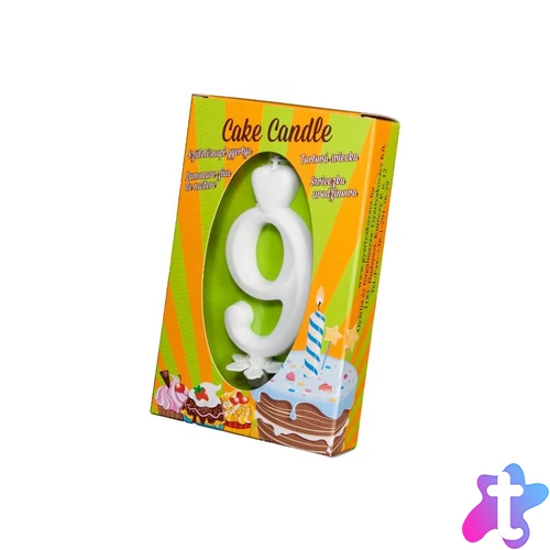 Számgyertya csomagolt 9 fehér