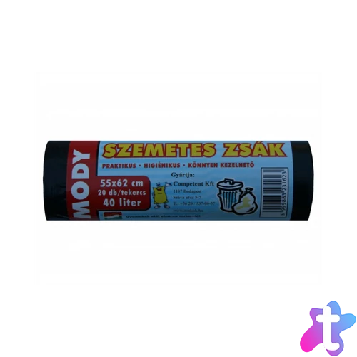 Szemeteszsák 40 liter 55 x 62 cm 10 mikron 20 db/tekercs Mody fekete