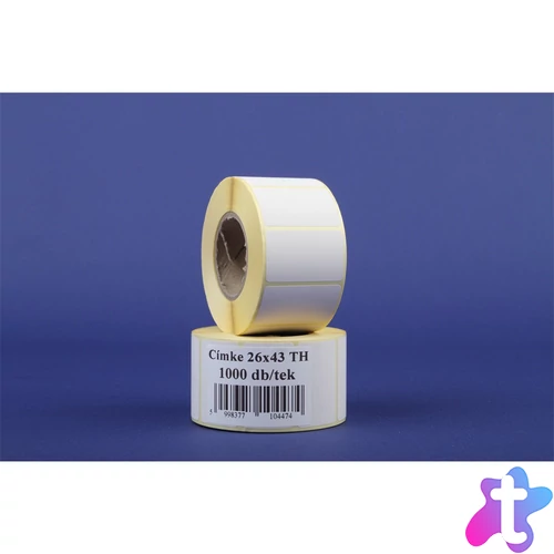 Etikett címke thermo, 26x43mm, tekercses, 1000 címke/tekercs fehér