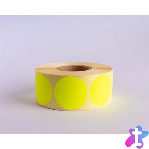 Etikett címke, 38mm, körcímke tekercses, 1000 címke/tekercs fluo sárga