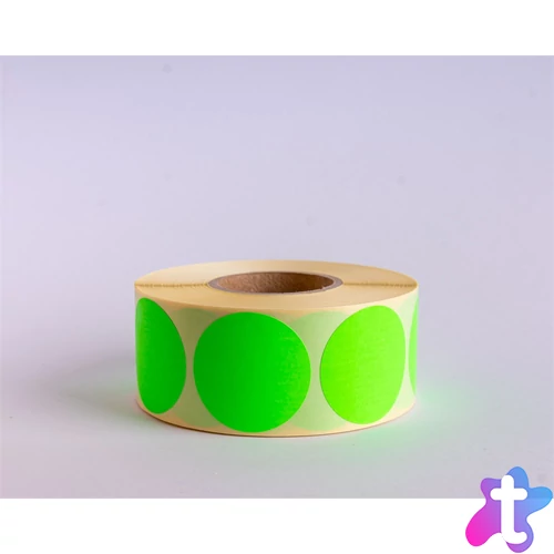 Etikett címke, 38mm, körcímke tekercses, 1000 címke/tekercs fluo zöld