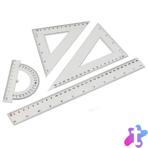 Vonalzókészlet, 30cm, vonalzó, szögmérő, 45° és 60° háromszög vonalzók 4 db/csom