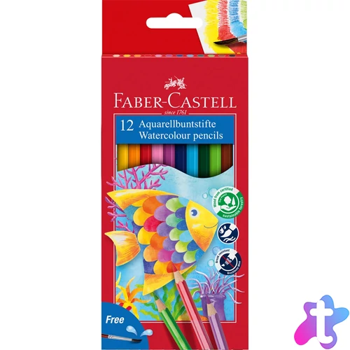 Színes ceruza készlet hatszögletű akvarell + ecset Faber-Castell 12klf. szín