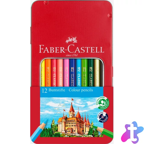 Színes ceruza készlet hatszögletű kastélyos fém dobozban Faber-Castell 12klf. szín