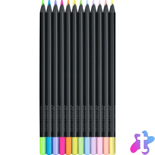 Színes ceruza készlet háromszögletű BLACK EDITION Faber-Castell neon+pasztell fekete test 12klf. szín