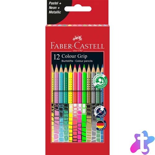 Színes ceruza készlet háromszögletű GRIP Faber-Castell pasztell, neon, metál színek 12klf. szín