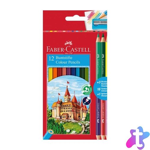 Színes ceruza készlet hatszögletű bicolor + hegyezővel Faber-Castell alap 12+3klf. szín