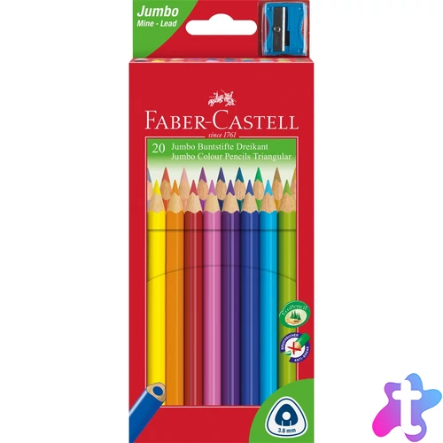 Színes ceruza készlet háromszögletű + hegyező Jumbo Junior Faber-Castell 20klf. szín