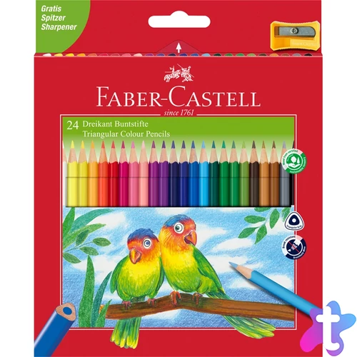 Színes ceruza készlet háromszögletű + hegyező Junior papagáj Faber-Castell 24klf. szín