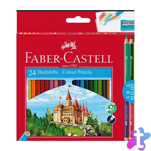 Színes ceruza készlet bicolor hatszögletű + hegyezővel Faber-Castell  24+3klf. szín