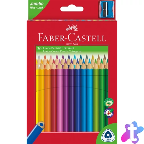 Színes ceruza készlet háromszögletű + hegyező Jumbo Junior Faber-Castell  30klf. szín