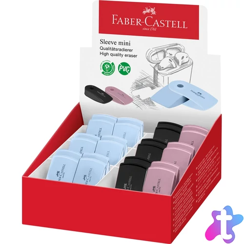 Radír műanyag tartóban mini színátmenetes SLEEVE Faber-Castell égkék,fekete,rózsaszín