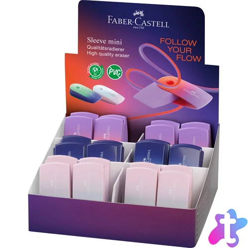 Radír műanyag tartóban mini színátmenetes SLEEVE Faber-Castell égkék-rózsa,türkiz-kék,piros-lila