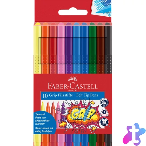 Rostirón, filctoll készlet, GRIP Faber-Castell 10 klf. szín