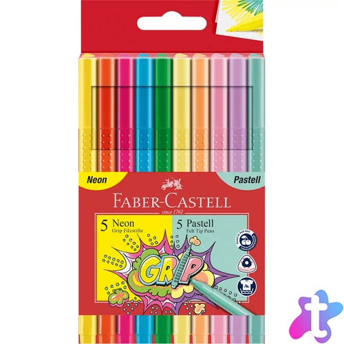 Rostirón, filctoll készlet, GRIP neon+pasztell Faber-Castell 10 klf. szín