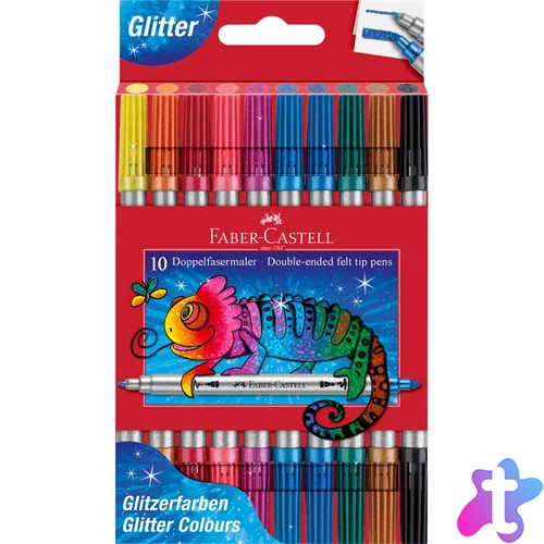 Rostirón, filctoll készlet, kétvégű csillámos Faber-Castell 10 klf. szín