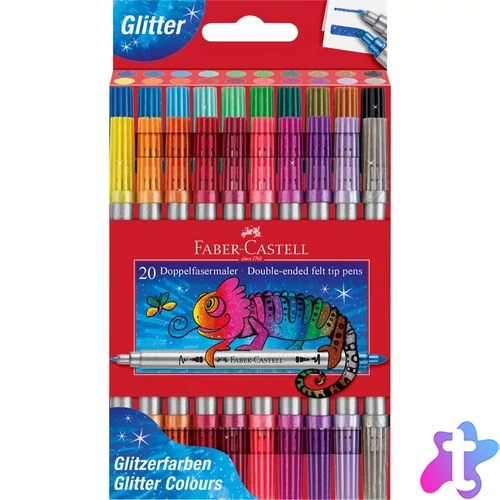 Rostirón, filctoll készlet, kétvégű csillámos Faber-Castell 20 klf. szín