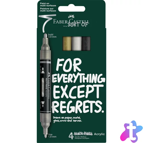 Akril marker készlet, kétvégű MULTIMARK klasszikus színek Faber-Castell fehér, ezüst, arany, fekete 4klf. szín
