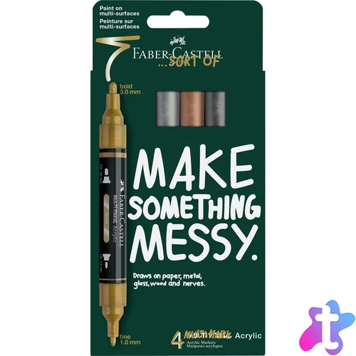 Akril marker készlet, kétvégű MULTIMARK metálszínek Faber-Castell arany, ezüst, réz, acélszürke 4klf. szín