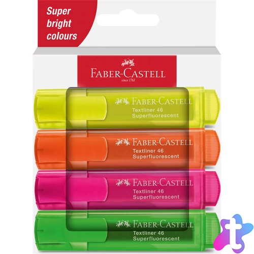 Szövegkiemelő készlet 1-5mm vágott papír dob Faber-Castell 46 fluoreszkáló sárga,narancs,rózsaszín,zöld 4klf. szín