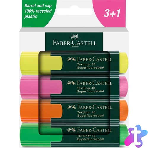 Szövegkiemelő készlet 1-5mm vágott papír dobozban Faber-Castell 48 fluoreszkáló sárga,rózsaszín,narancs,zöld 4klf. szín