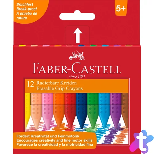 Zsírkréta készlet háromszögletű radírozható GRIP Faber-Castell 12klf. szín