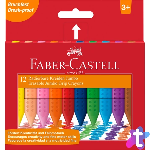 Zsírkréta készlet háromszögletű radírozható GRIP Jumbo Faber-Castell 12klf. szín