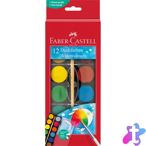 Vízfesték készlet 30mm-es festék gombokkal + ecset Faber-Castell 12klf. szín