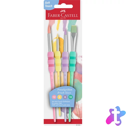 Ecsetkészlet, 4, 8, 10, 12, puha tapintású pasztell kerek/lapos Faber-Castell 4klf. testszín
