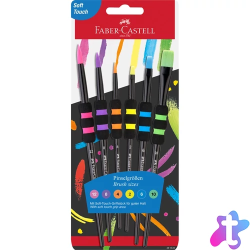 Ecsetkészlet, 2, 4, 6, 8, 10, 12, puha tapintású kerek/lapos Faber-Castell fekete testszín