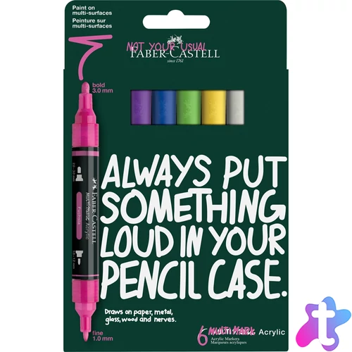 Akril marker készlet,kétvégű MULTIMARK vibráló szín Faber-Castell fehér,fukszia,levélzöld,kék,sárga,levendula 6klf.szín