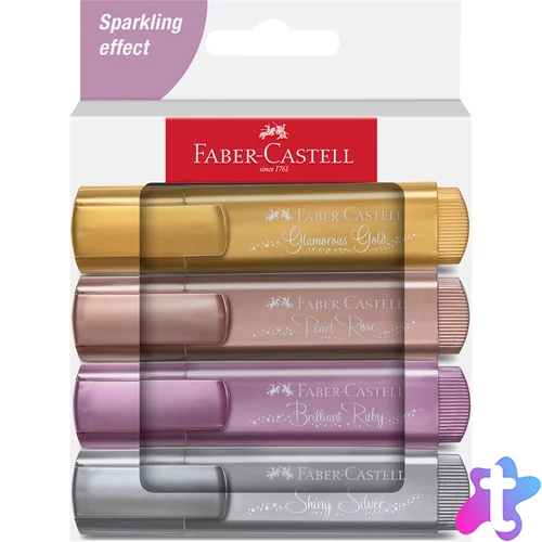 Szövegkiemelő készlet 1-5mm vágott papír dob Faber-Castell 46 metál arany,gyöngyház rózsaszín,rubin,ezüst 4klf. szín