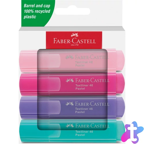 Szövegkiemelő készlet 1-5mm vágott papír dob Faber-Castell 46 pasztell pirosító,lilás rózsaszín,lila,türkiz 4klf. szín