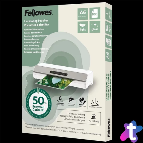 Lamináló fólia A6, 80mic. 100 db/doboz,Fellowes