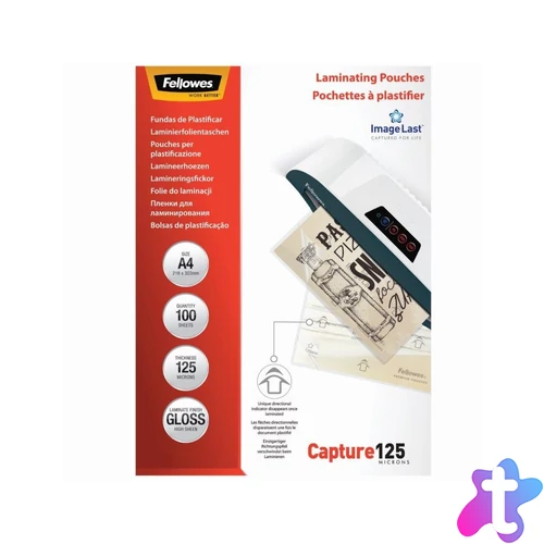Lamináló fólia, A4, 125 micron, fényes, 100 db/doboz, Fellowes®
