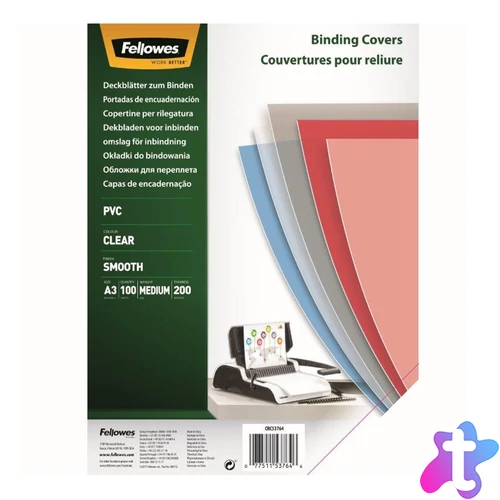 Előlap, A3, 200 mikron, 100 db/csomag, Fellowes® víztiszta