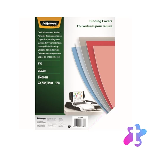 Előlap, A4, 150 mikron, 100 db/csomag, Fellowes® víztiszta