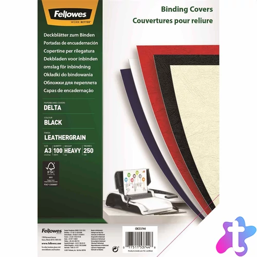Hátlap, A3, 250 g, matt, Fellowes® Delta, 100 db/csomag, fekete